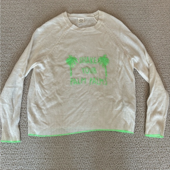 Golden Sun 100% Cashmere S/M Pullover Sweater Knit Shake Your Palm Palm Green - Picture 2 of 4